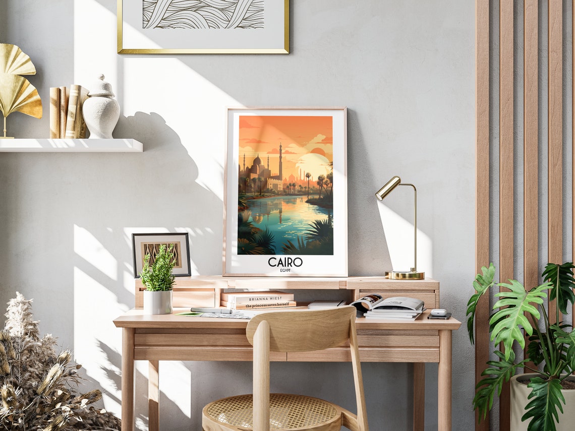 Cairo Egypt Mosque Nile Riverside Sunset Vintage Travel Poster - Image 3