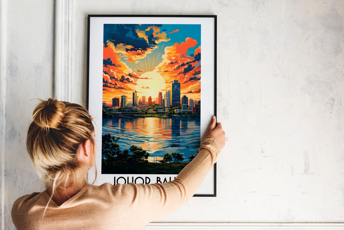 Johor Bahru Malaysia Fiery Sunset City Skyline Waterfront Poster - Image 2
