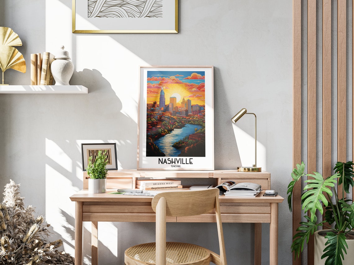 Nashville Tennessee Skyline Sunset River City Vintage Travel Poster - Image 3