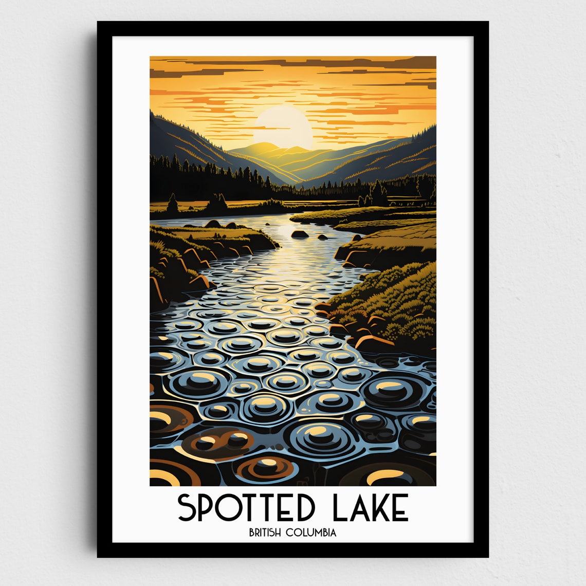 Spotted Lake Sunset Mineral Pools British Columbia Travel Poster
