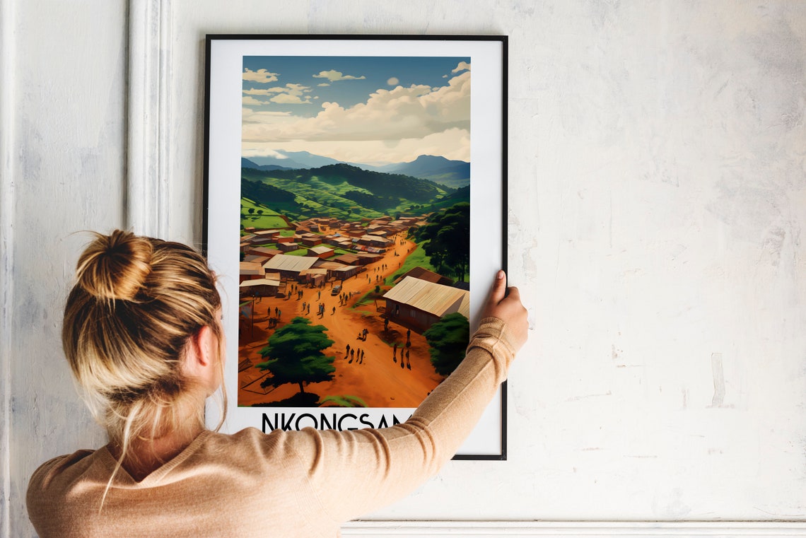 Lush Nkongsamba Cameroon Green Hillside Village Market Poster - Image 2