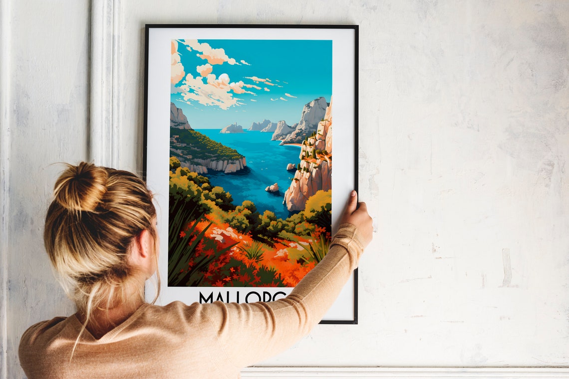 Mallorca Spain Turquoise Cove Rocky Cliffs Vintage Travel Poster - Image 2