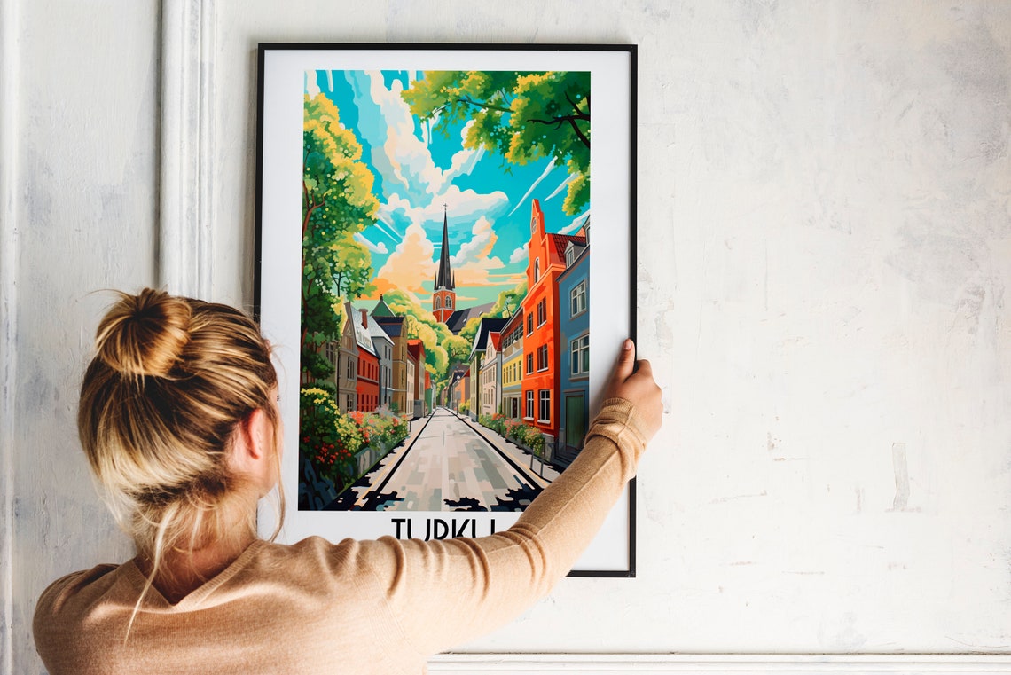 Turku Finland Historic Old Town Street Church Spire Travel Poster - Image 2