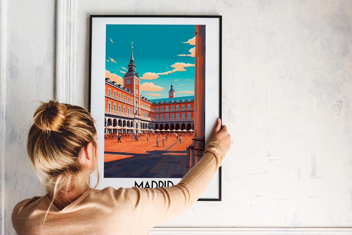 Madrid Spain Old Plaza Mayor Historic Square Travel Art Poster - Image 2