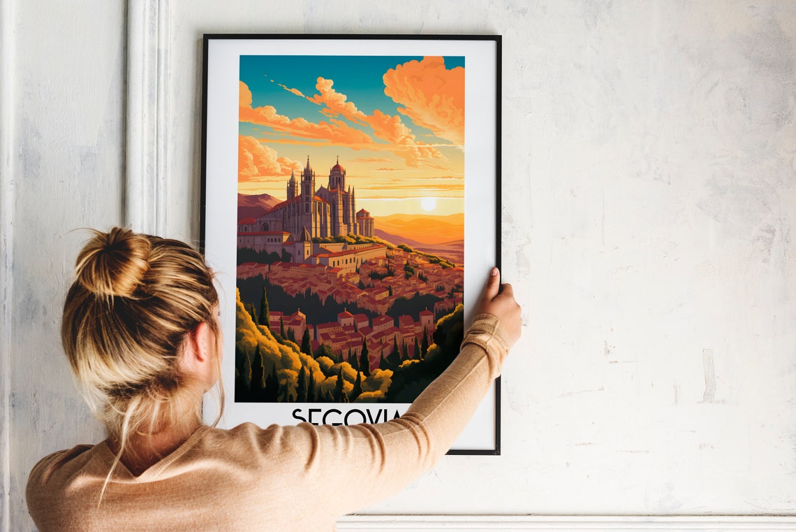 Segovia Spain Cathedral Hilltop Old Town Sunset Travel Art Poster - Image 2