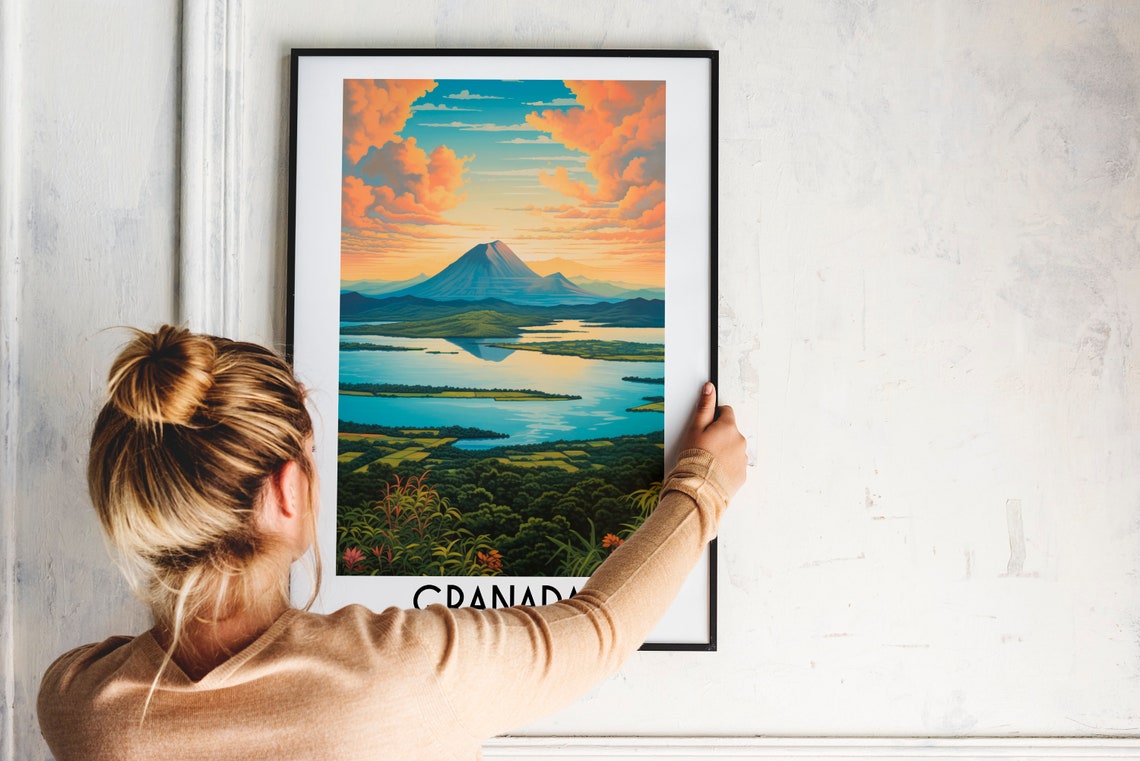 Granada Nicaragua Volcano Lake Sunset Retro Travel Poster Art - Image 2