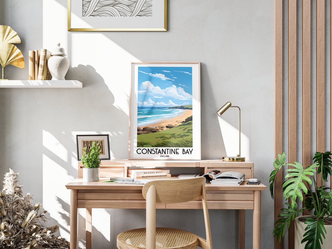 Constantine Bay England Sandy Beach Surf Waves Cliffs Summer Poster - Image 3