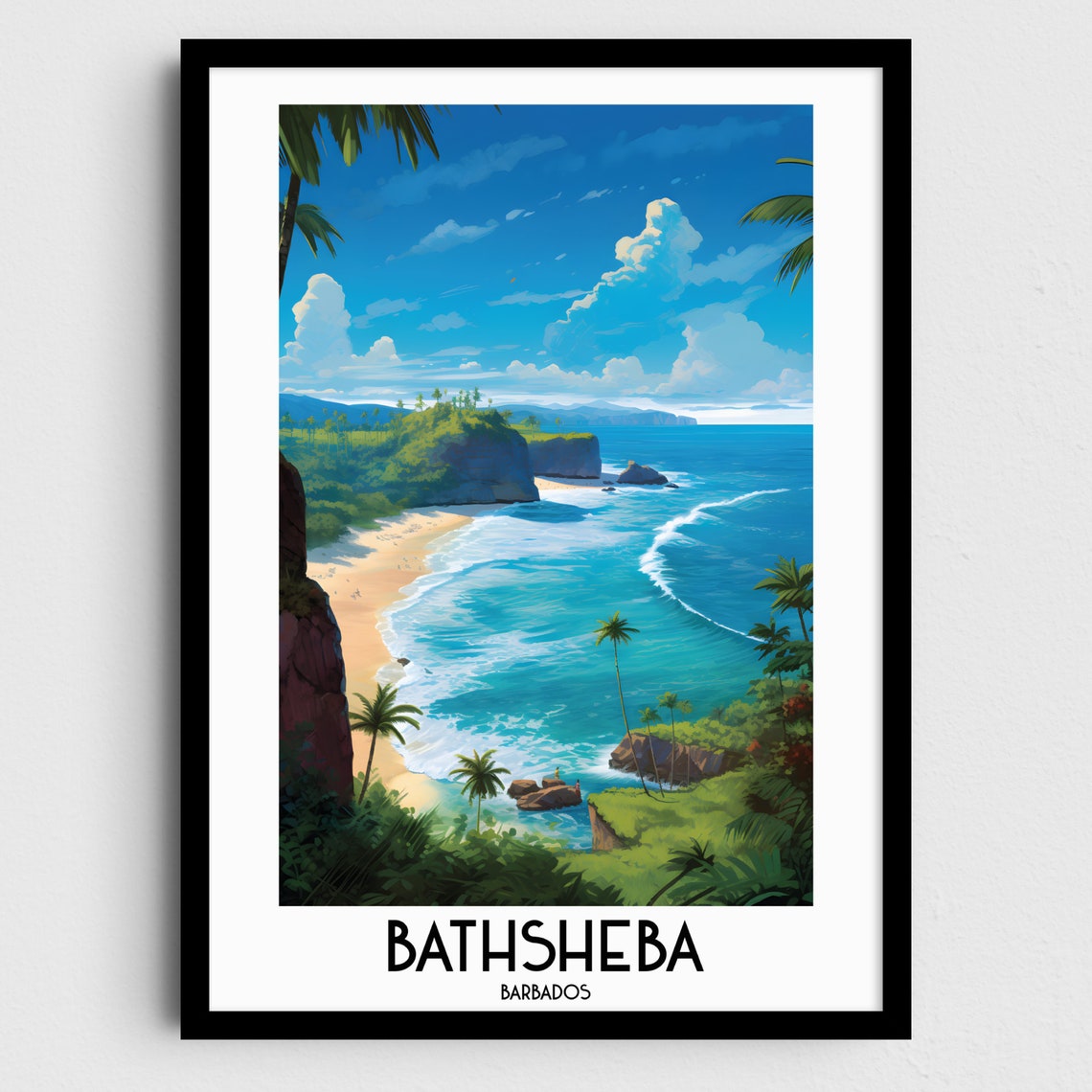 Bathsheba Beach Cliffs Palm Trees Barbados Travel Art Poster