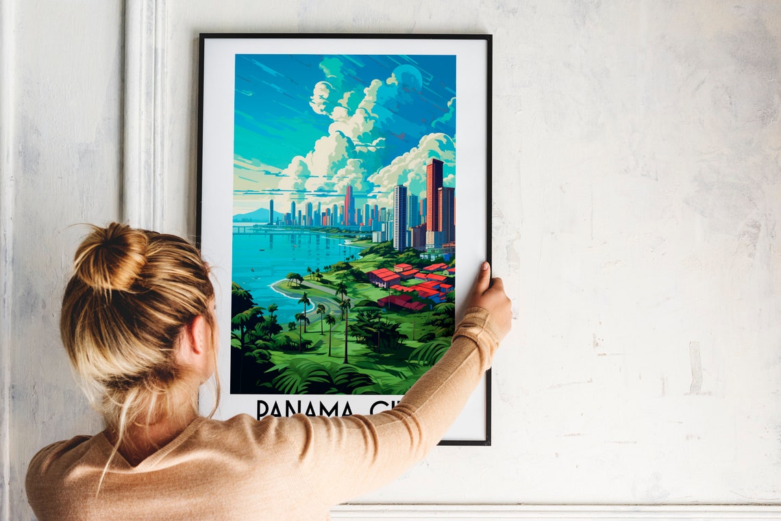Panama City Panama Modern Skyline Bay Palms Tropical Travel Poster - Image 2