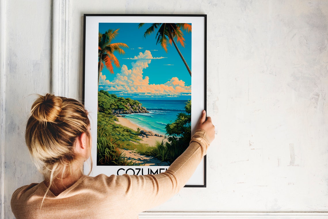 Cozumel Tropical Beach Palm Trees Turquoise Sea Caribbean Travel Poster - Image 2
