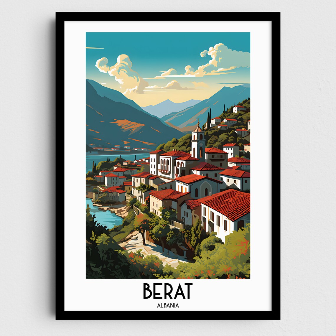 Berat Albania Travel Poster, Balkans Home Decor