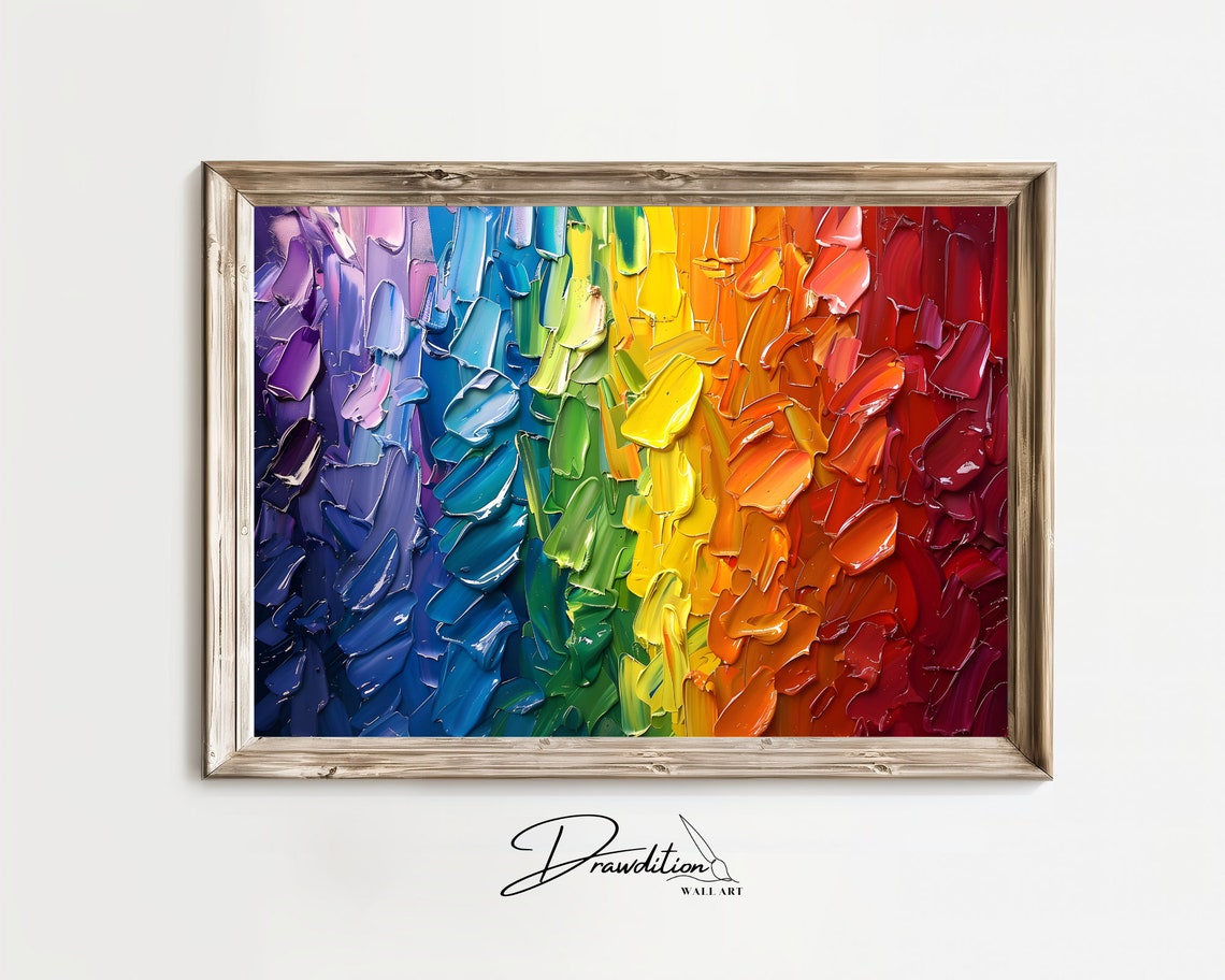 Rainbow Impasto Palette Knife Colorful Textured Abstract Art Print