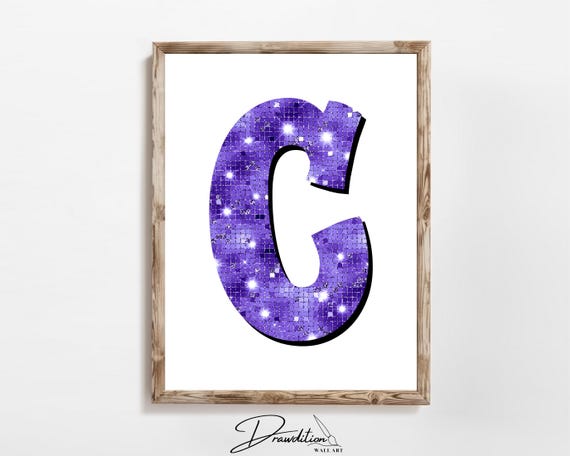 Disco Indigo Letter C Print Purple Trendy Personalized Monogram Wall Art Disco Cowgirl Dorm Decor Preppy Poster Teen Room