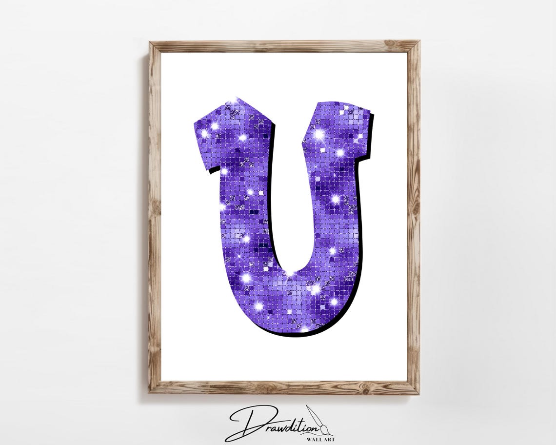 Letter U Purple Disco Sequin Glitter Monogram Sparkly Preppy Print