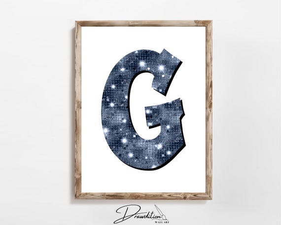 Disco Navy Blue Letter G Print Navy Trendy Personalized Monogram Wall Art Disco Cowgirl Dorm Decor Preppy Poster Teen Room
