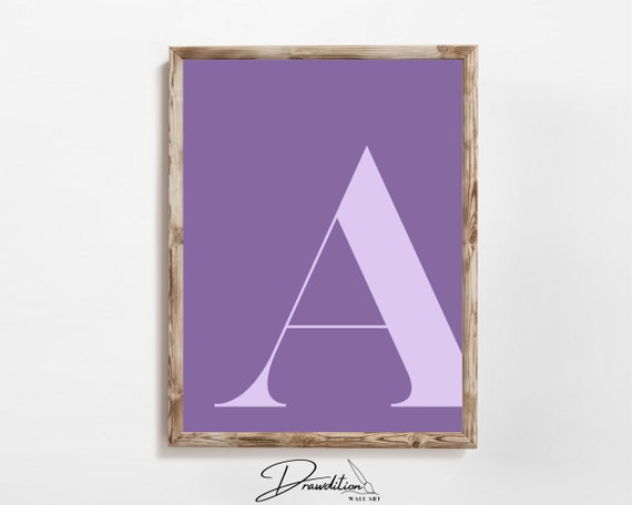 Letter A Wall Art Preppy Room Decor A Initial Poster Cute Apartment Decor College Dorm Decor Purple Monogram Teen Room