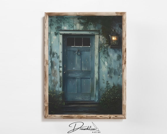 Cottage Door Wall Art Blue Country Door Painting Farmhouse Door Print Door Poster Door Artwork Door Art Decor