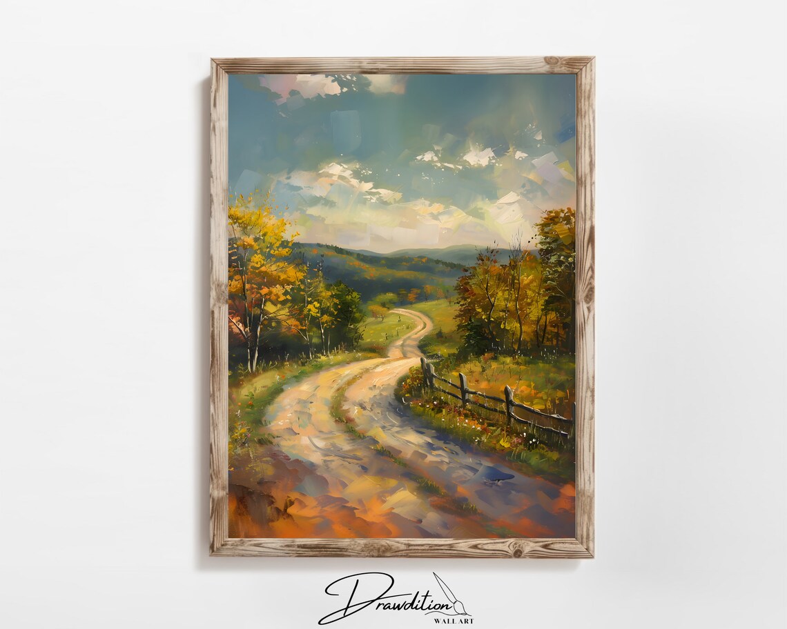 Country Road Art Print, Rustic Farmland Scene