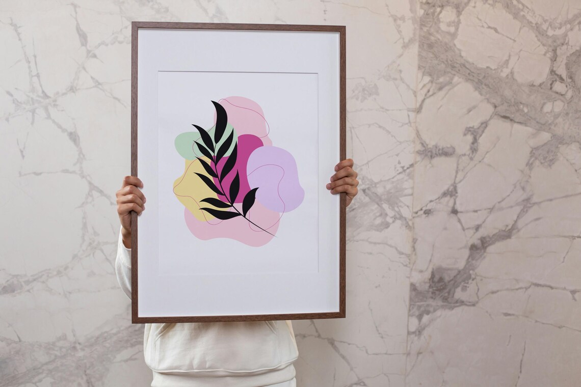 Colorful Abstract Botanical Leaf Pink Yellow Green Modern Poster - Image 4