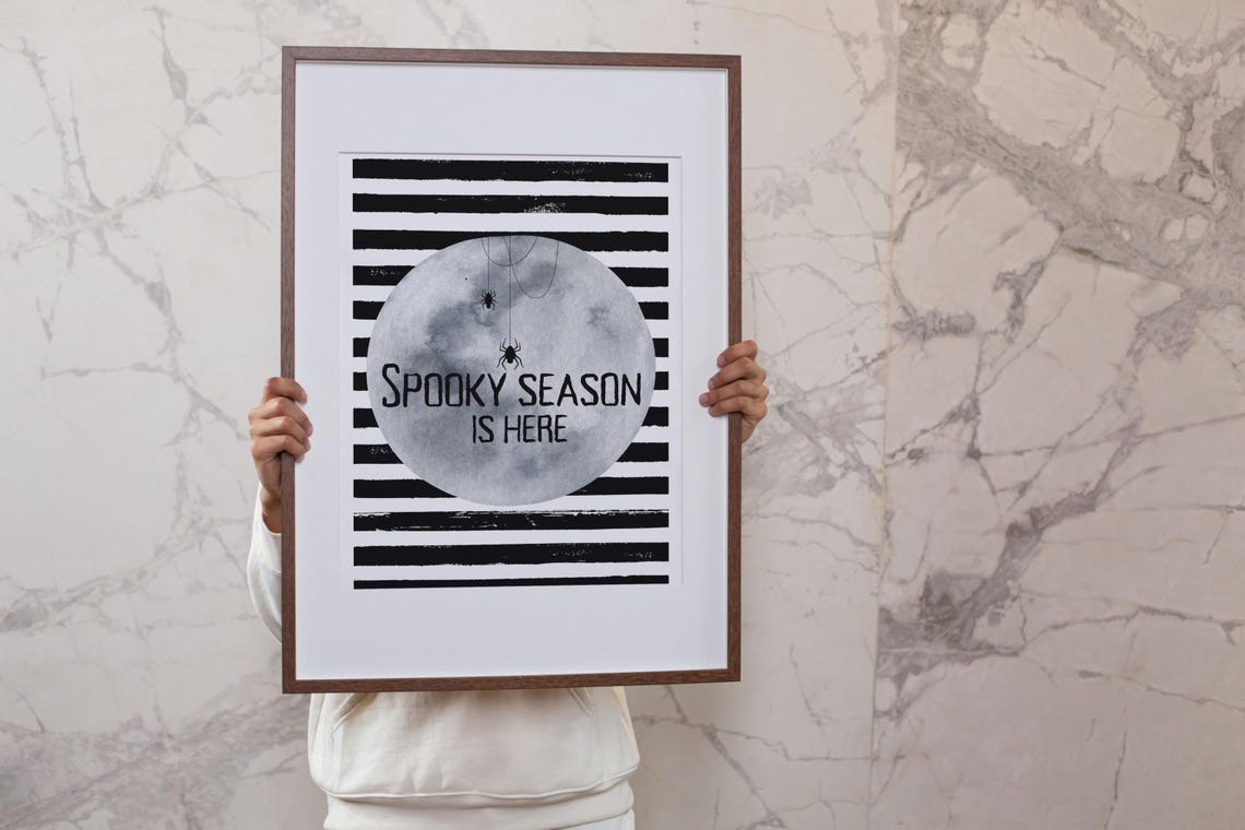 Spooky Season Is Here Black Striped Moon Spiders Halloween Poster - Image 2