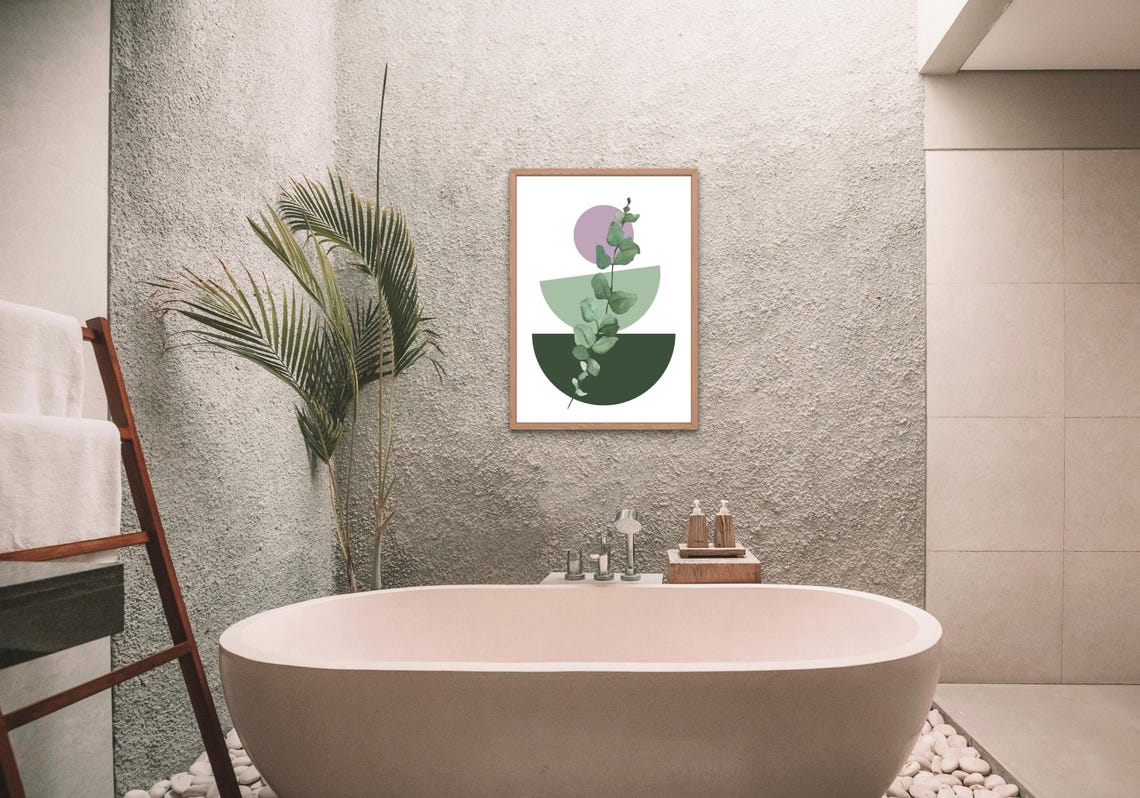 Eucalyptus Watercolor Botanical Abstract Green Purple Boho Poster - Image 2