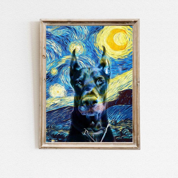 Starry Night Pet Portrait, Van Gogh-Inspired Gift