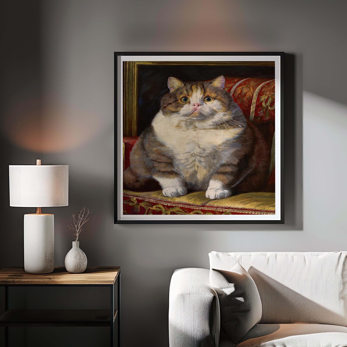 Chubby Fat Cat Victorian Portrait, Cute Cat Art - Image 4