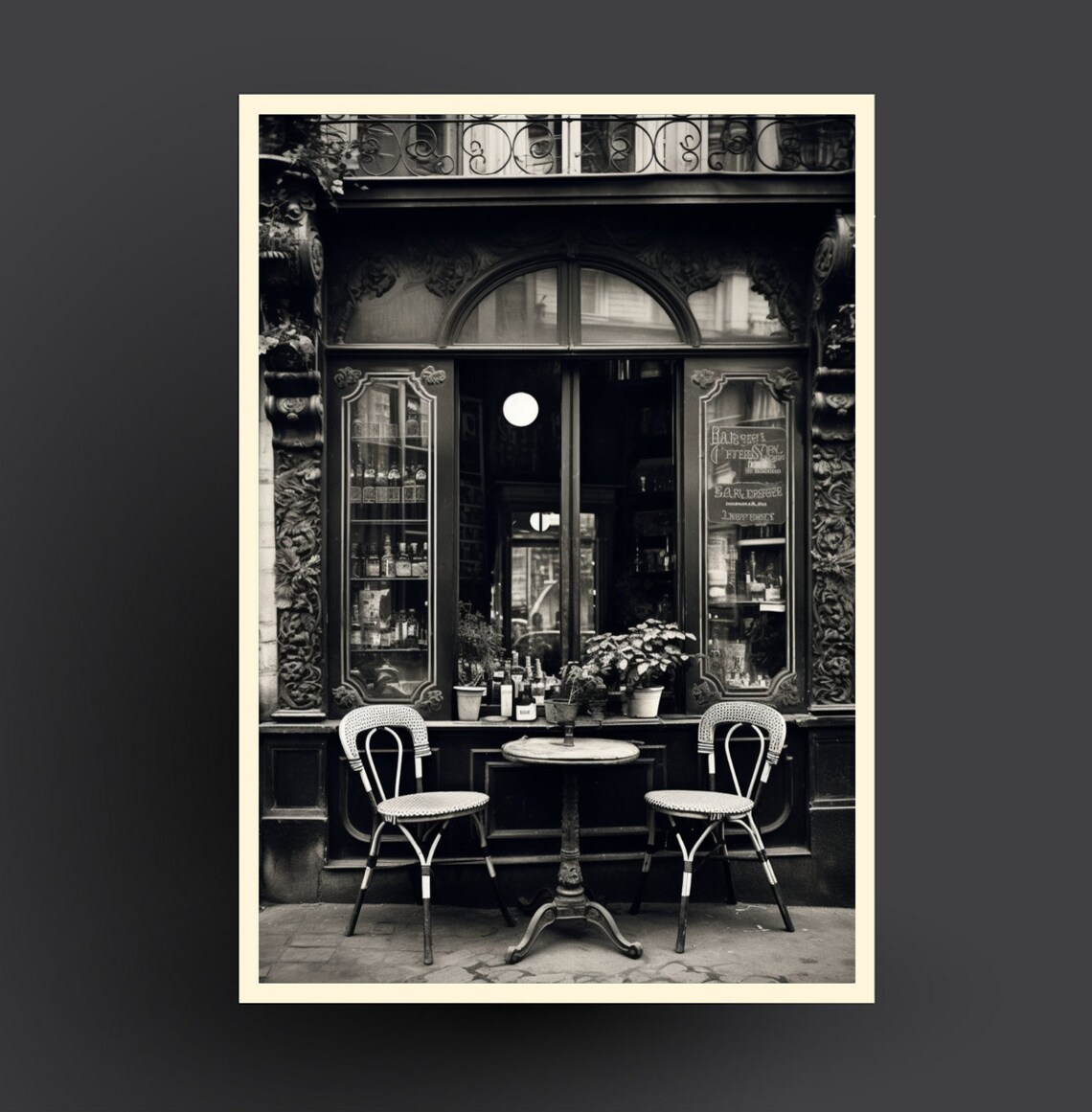 Paris Bistro Vintage Black And White Photography French Cafe Poster