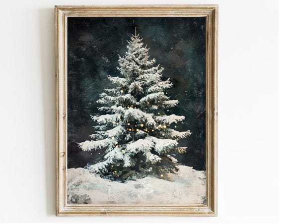 Vintage Christmas Tree Pine Tree Vintage Print Winter Art Holiday Decor Moody Neutral Holiday Art Classic Fir Tree In The Snow