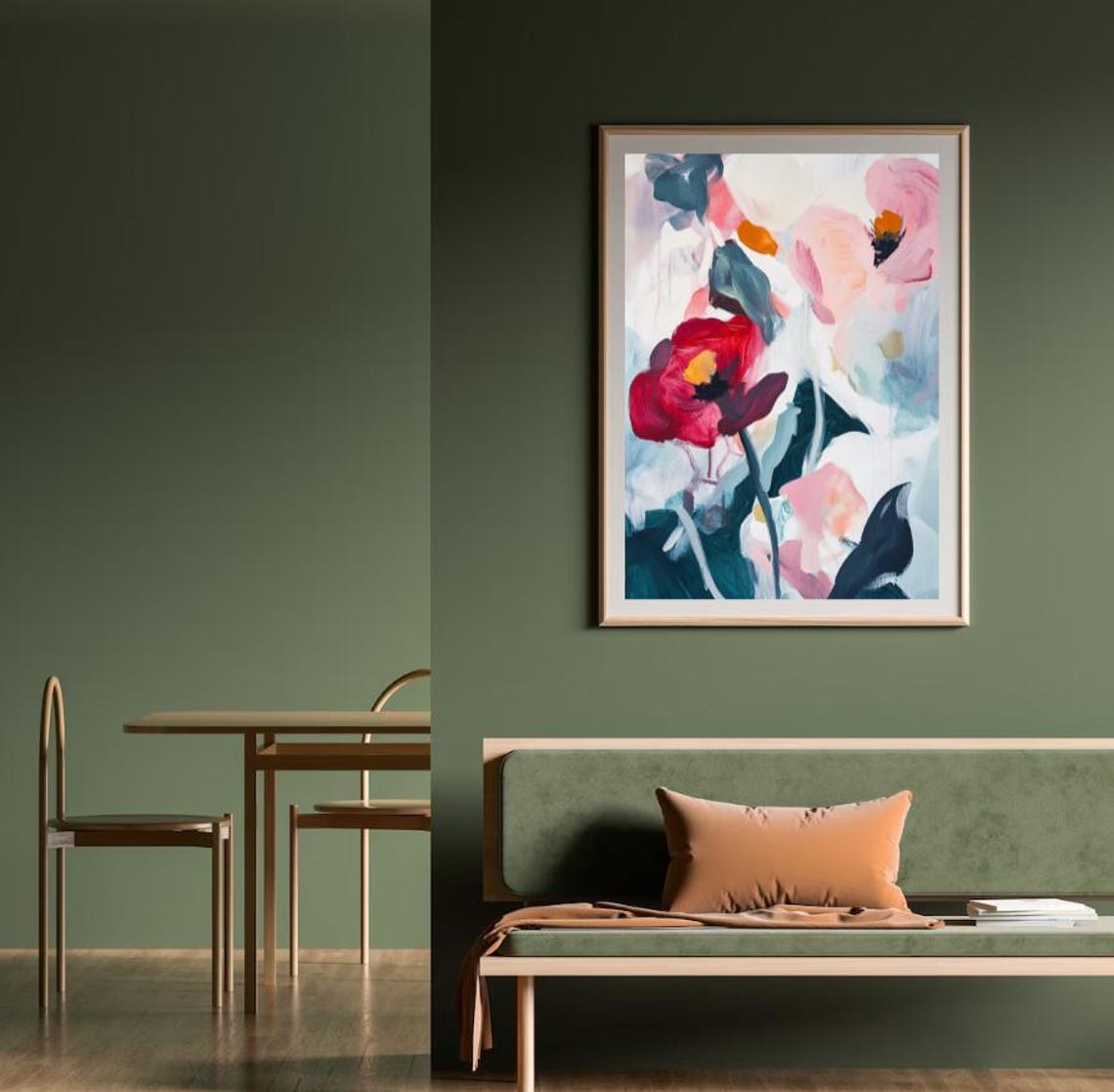 Abstract Poppy Flowers Red Pink Modern Floral Painting Poster - Image 3