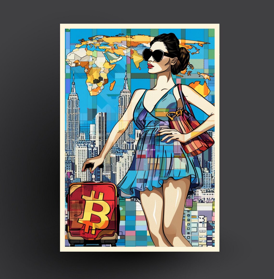 Bitcoin Crypto It Girl Suitcase NYC Skyline Pop Art Fashion Poster - Image 2