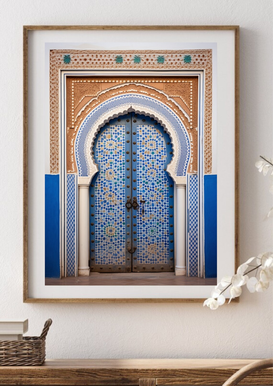Blue Moroccan Mosaic Tiled Arch Door Travel Photography Art Print - Image 4