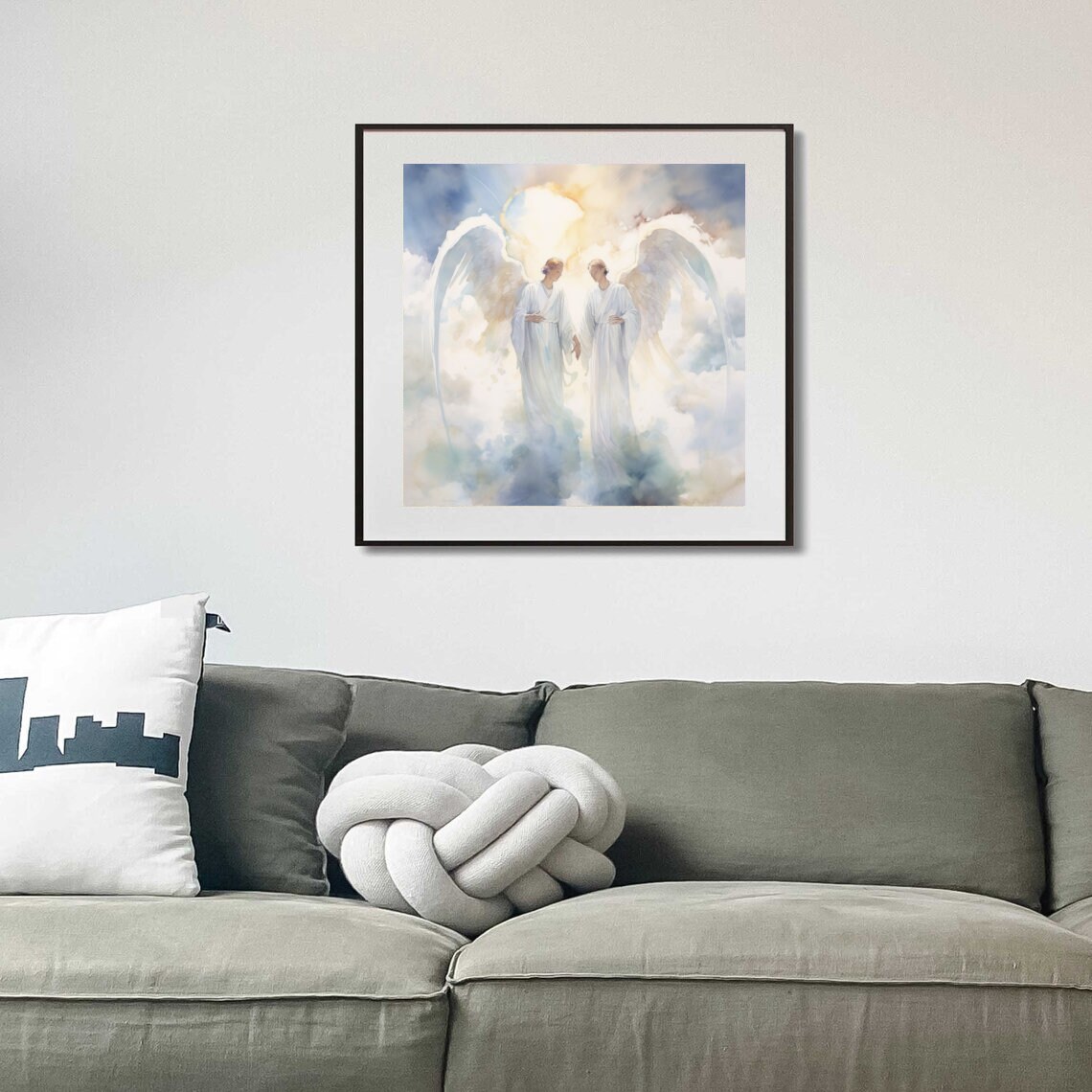 Two Angels In Clouds Watercolor Heavenly Spiritual Religious Art Print - Image 2