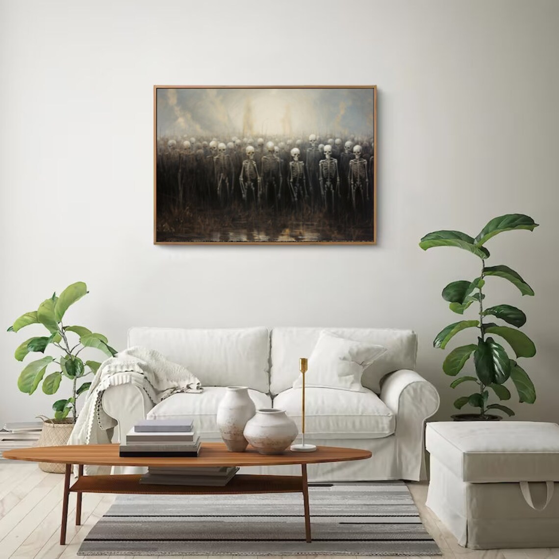 Skeleton Army Misty Field Eerie Oil Painting Dark Halloween Poster - Image 4
