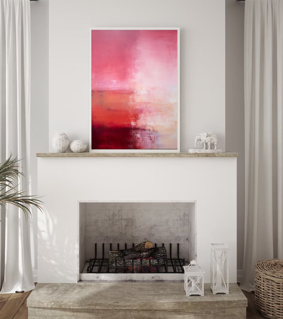 Modern Pink Red Gradient Abstract Acrylic Painting Minimal Art Poster - Image 4