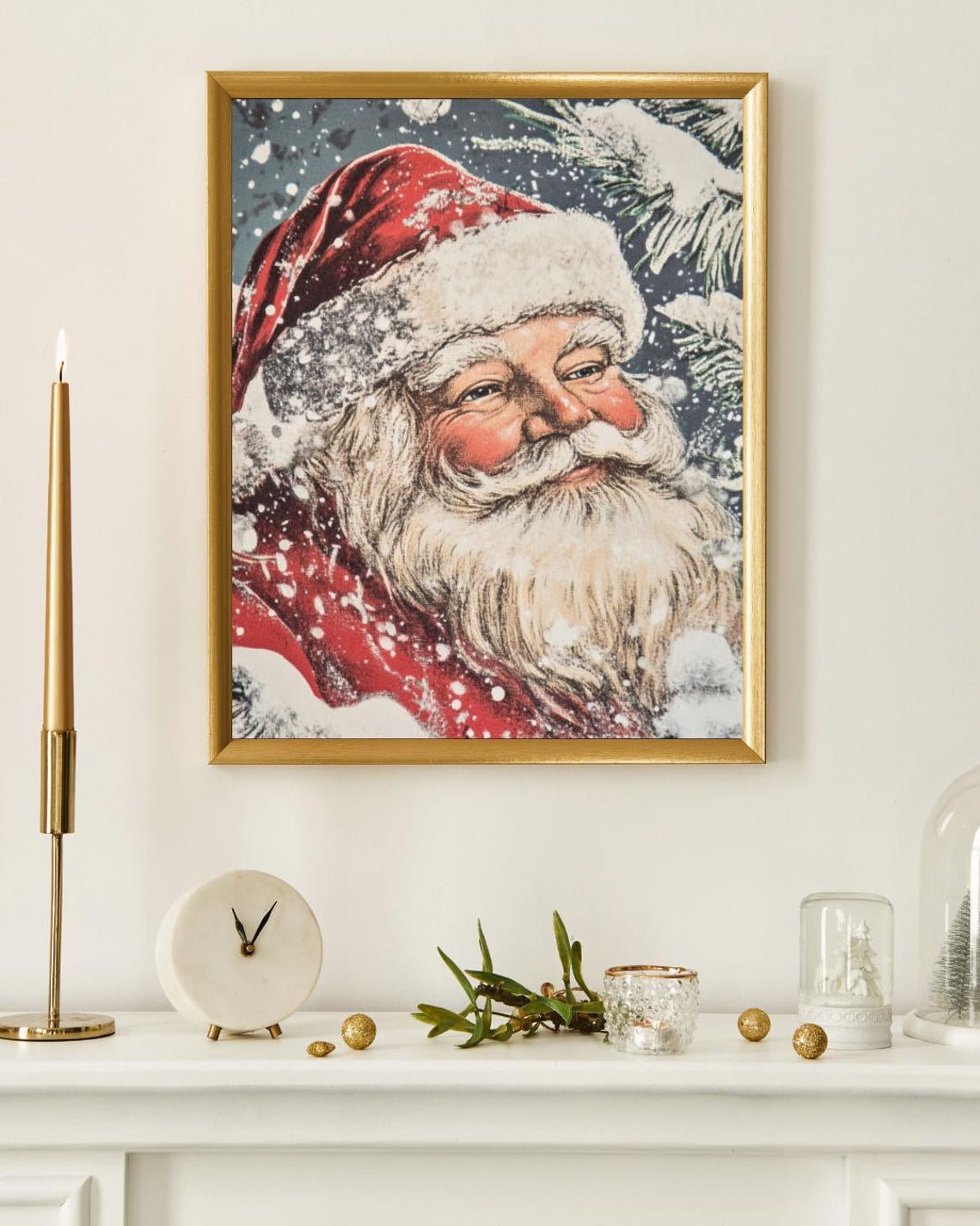 Santa Claus Snowy Close Up Vintage Christmas Portrait Poster - Image 3