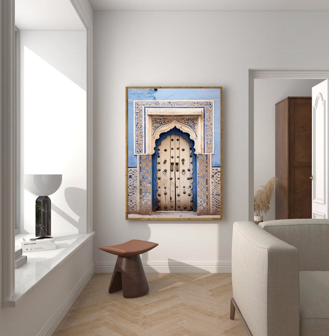Blue White Moroccan Door Mosaic Tile Arched Entryway Art Print - Image 4