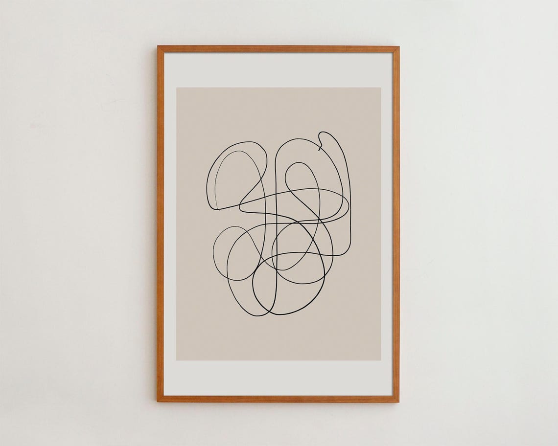 Minimalist Black Line Art Flowing Organic Loops Beige Poster