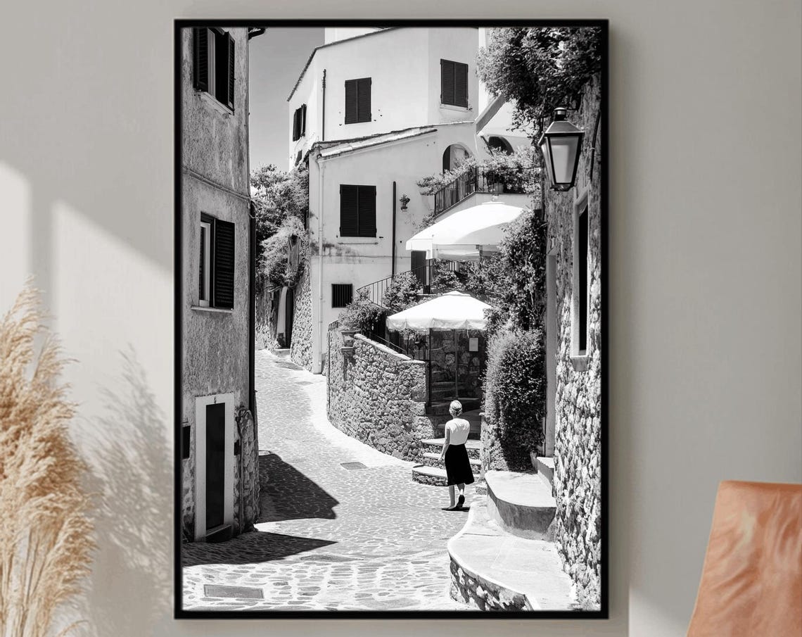 Italy Wall Art Black And White Italian Print Italian Landscape Print Mediterranean Travel Art Historic Italy Poster Architecture Photo