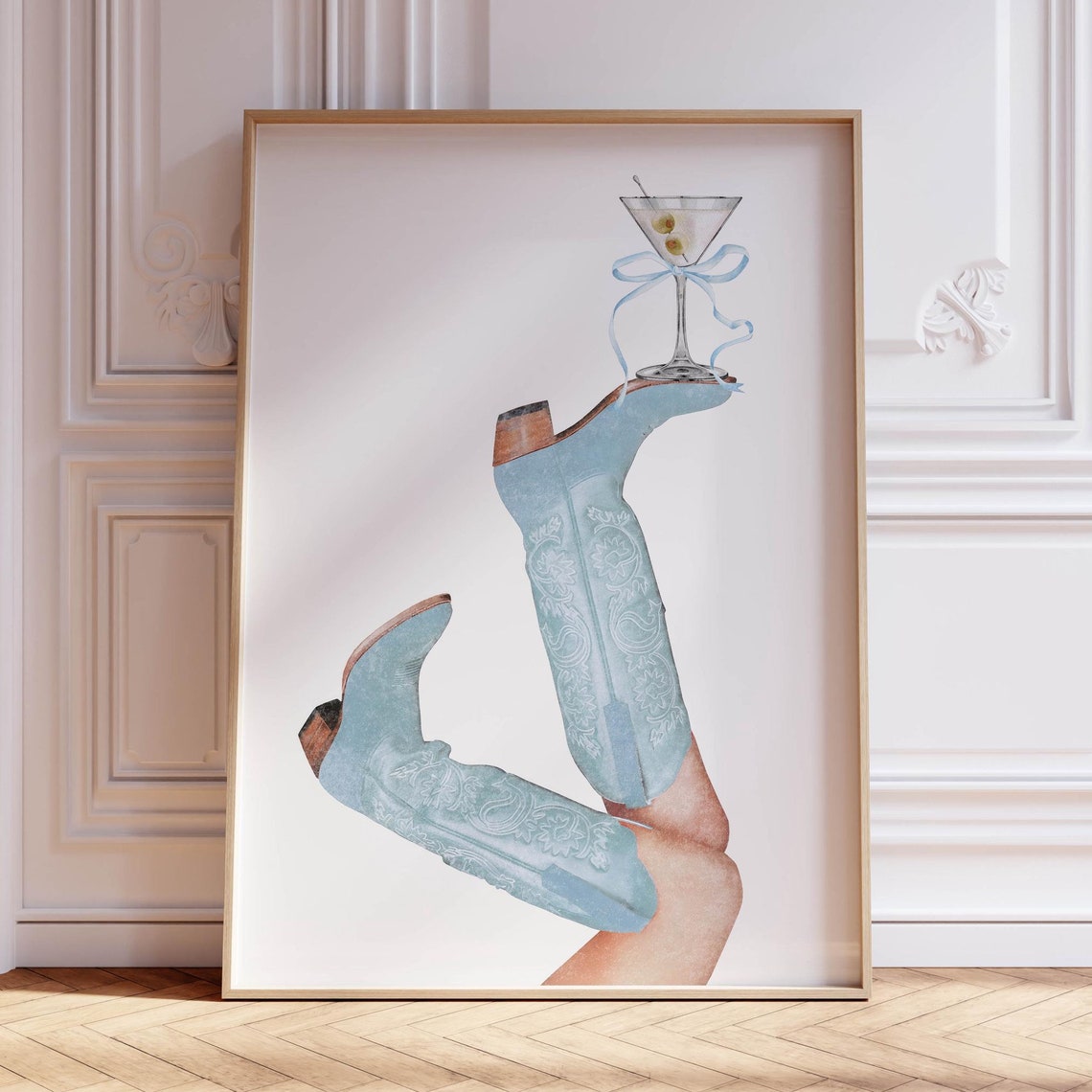 Coastal Cowgirl Print Martini Poster Blue Wall Decor Western Cowgirl Print Coastal Dorm Decor Coastal Granddaughter Print Western Decor