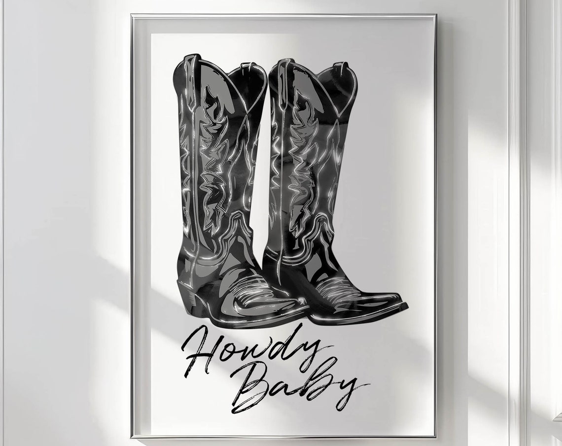 Howdy Baby Black Cowboy Boots Western Script Decorative Art Poster - Image 2