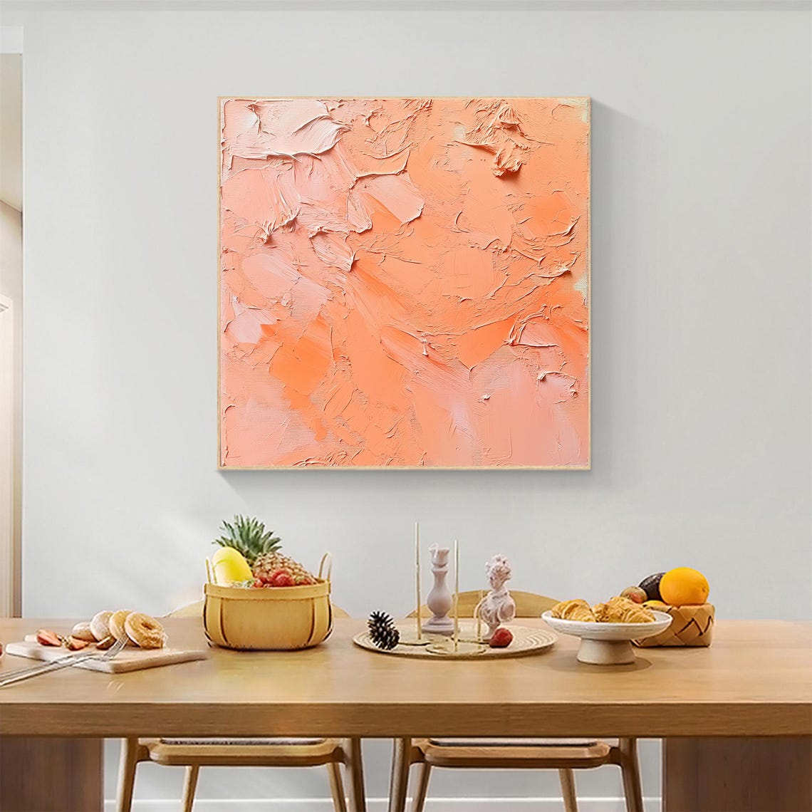 Peach Orange Palette Knife Textured Abstract Painting Warm Wall Art - Image 3