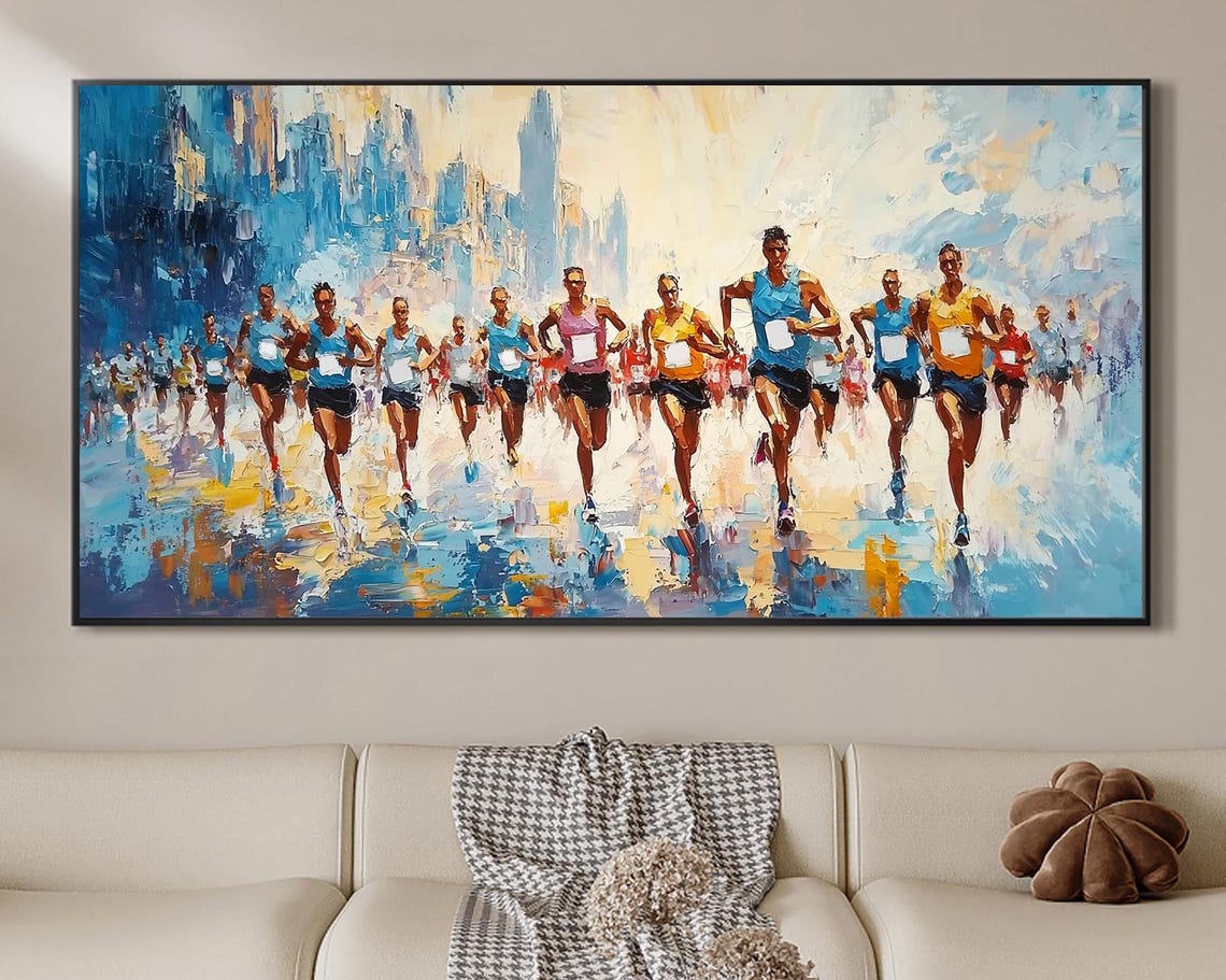 Marathon Sprint Finish Line Runners Energy Abstract Sports Art Poster