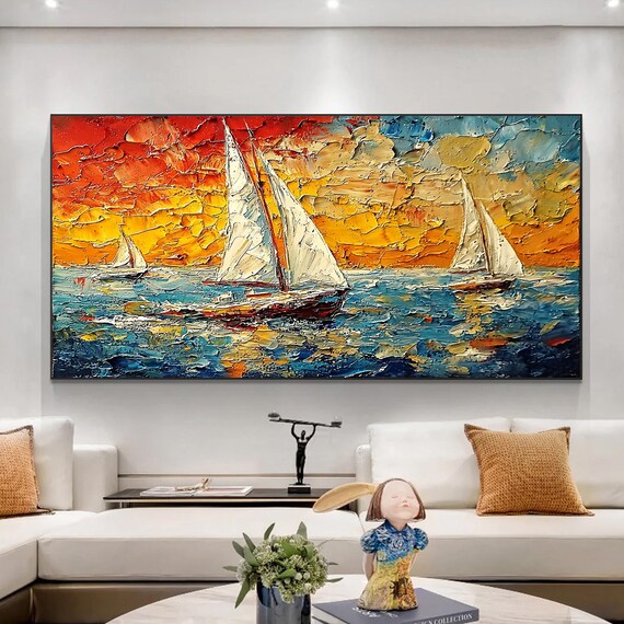Abstract 3d Nautical Texture Painting Original Seascape Oil Painting On Large Ocean Landscape Wall Art Sofa Background Wall Decor