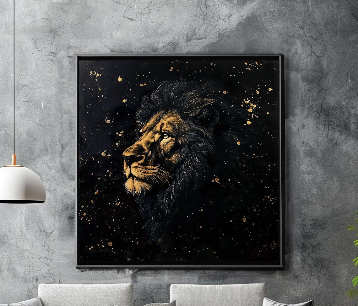 Golden Lion Portrait, Sketch Animal Painting