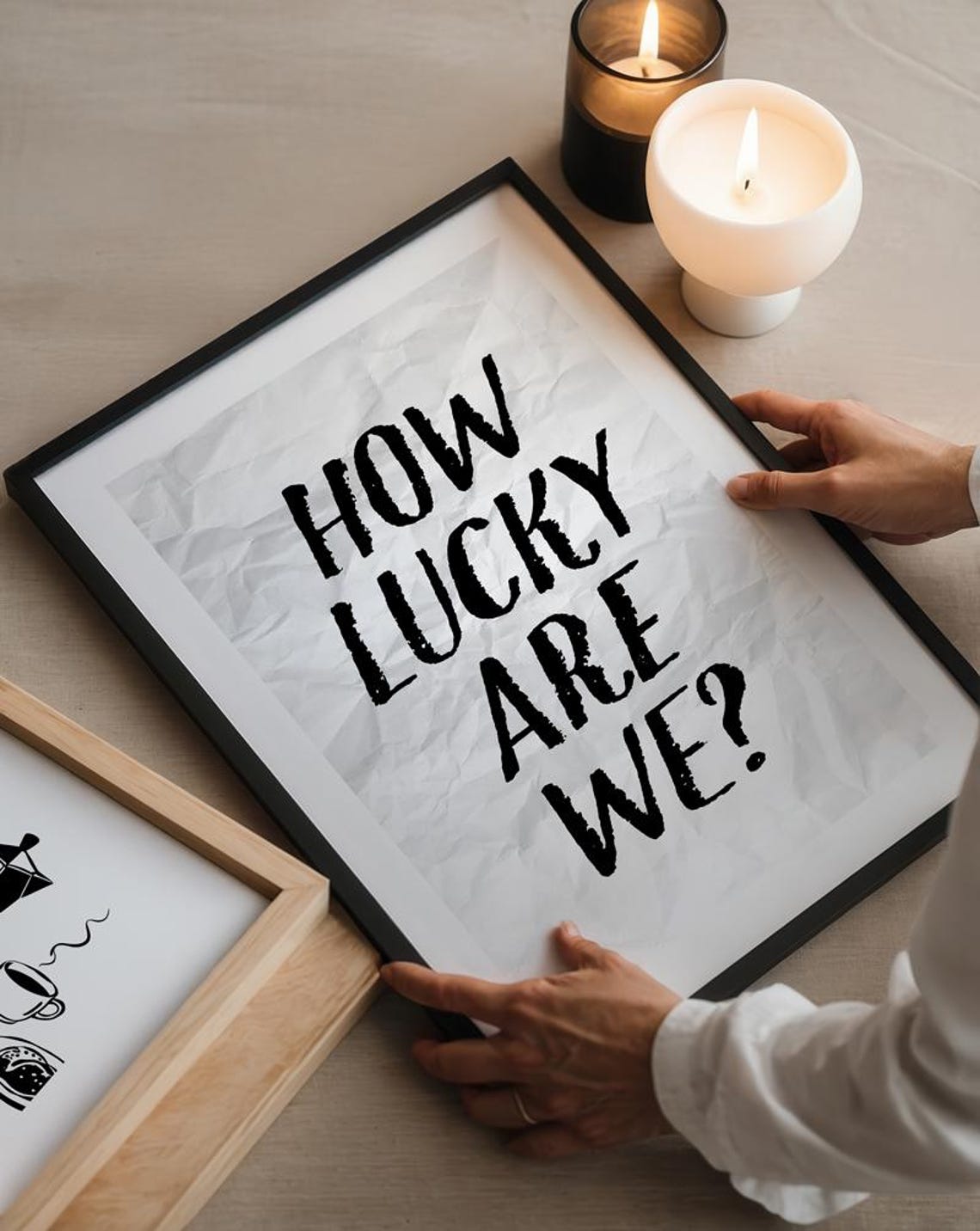 How Lucky Are We Bold Hand Lettered Gratitude Quote Wall Poster