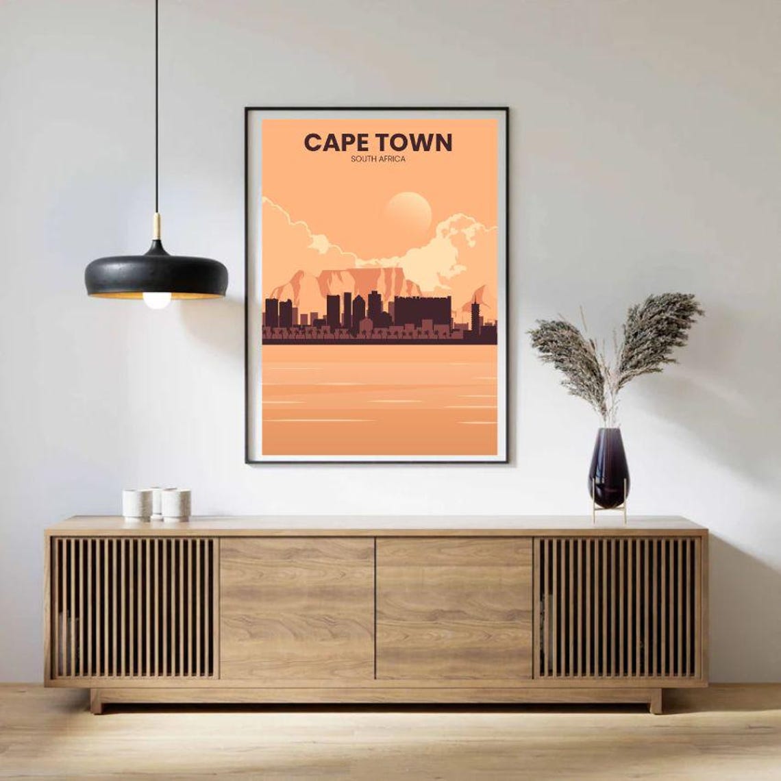 Cape Town South Africa Peach Sunset Table Mountain Skyline Poster - Image 2
