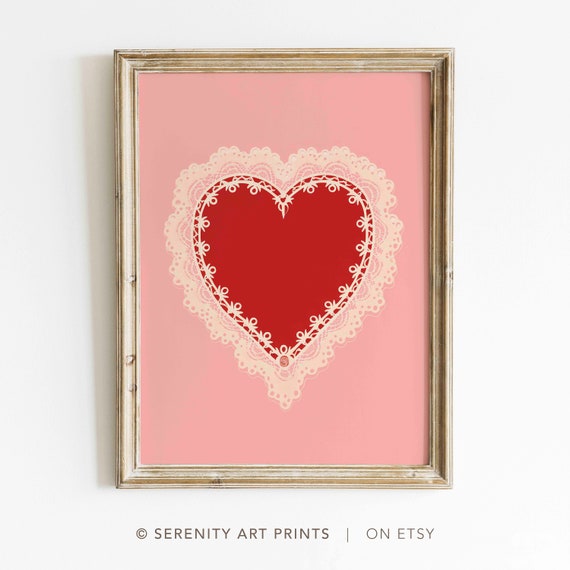 Valentine Heart Doily Vintage Farmhouse Art Print