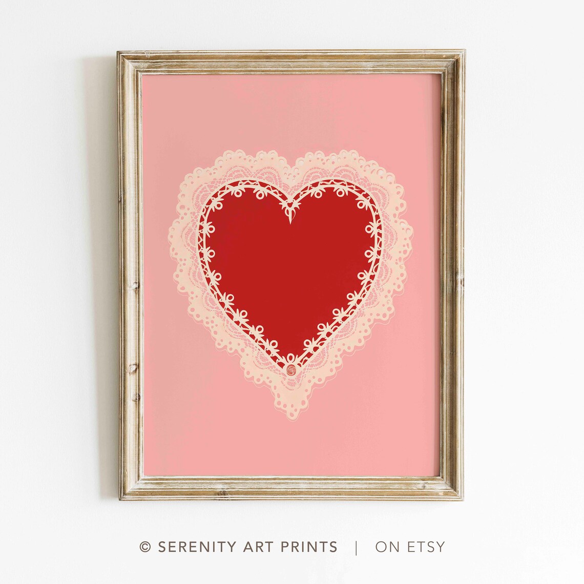 Valentine Heart Doily Vintage Farmhouse Art Print
