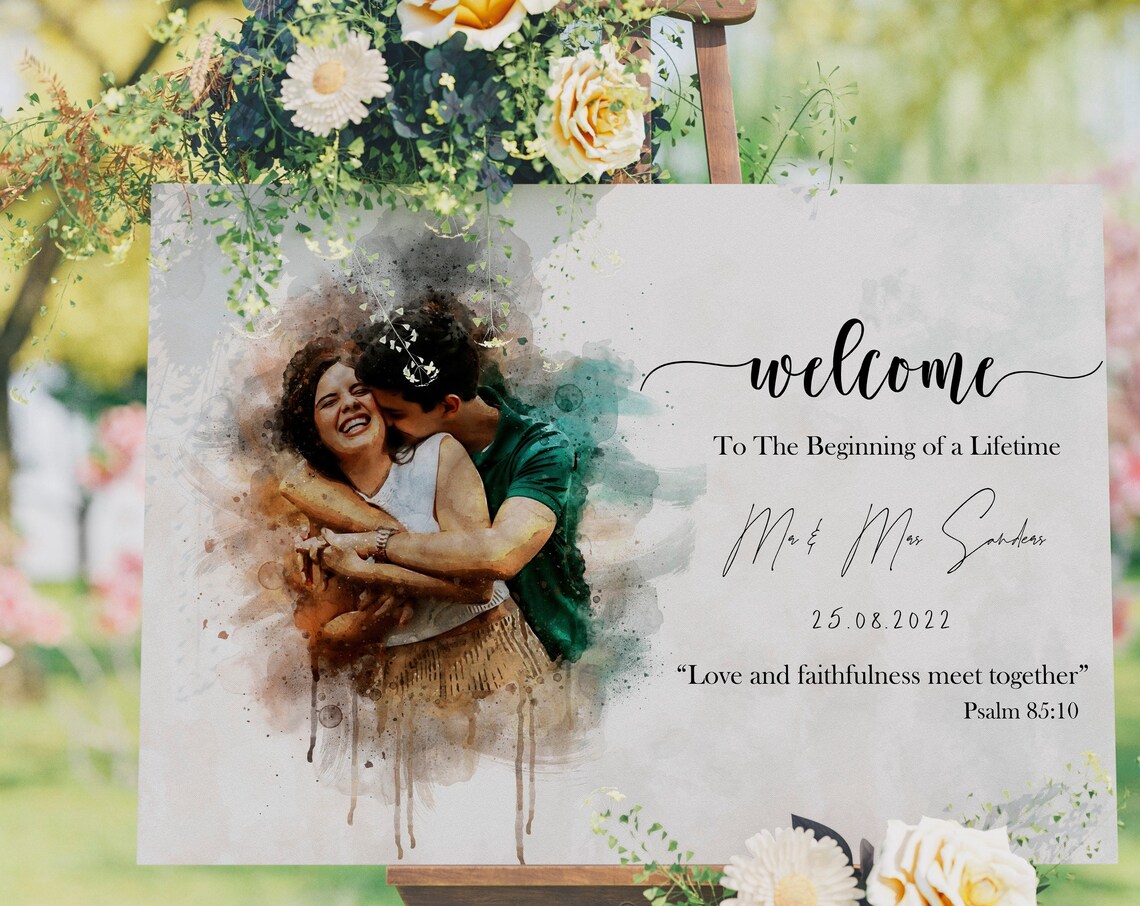 Watercolour Wedding Welcome Sign Embrace Bible Verse Wall Poster